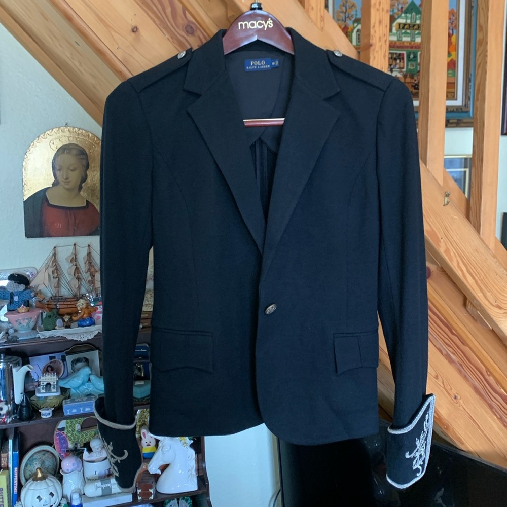 RARE Polo Ralph Lauren Gold & Silver Bullion Wire Cuff Wool Military Jacket 10